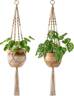 Mkono 2 Pack Macrame Plant Hangers Indoor Hanging Planter Basket Decorative Flower Pot Holder Jute Rope for Indoor Outdoor Home Decor 4 Legs 40 Inch, Brown