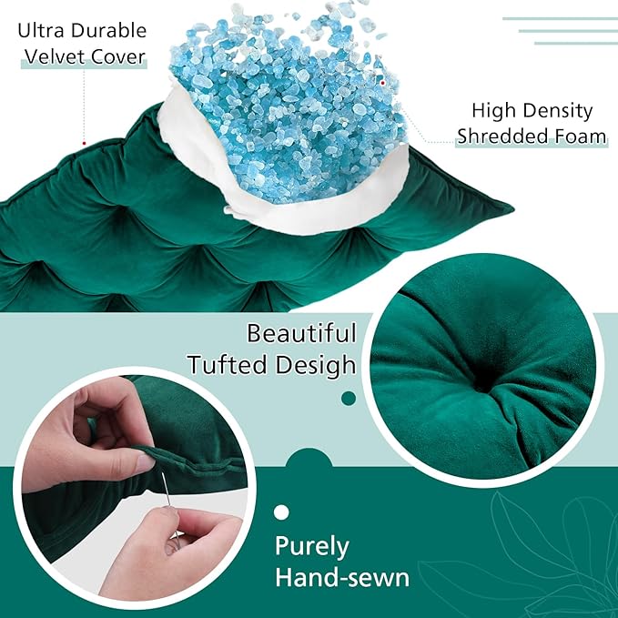 Bench Cushion for Indoor Furniture 40x20 in Velvet Thicken Indoor Window Seat Cushion, Piano Sofa, Entryway Storage, Bay Window Tufted Patio Porch Swing Bench Pad Memory Foam(Green)