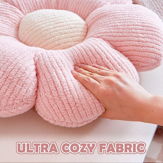 Black Flower Decorative Throw Pillow for Bed Couch, Cute Daisy Shaped Plush Aesthetic Pillow, Soft 19.6" Floor Pillow Seat Cushion