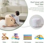 HIGOGOGO Round Stuffed Pouf Ottoman, Pu Leather Poufs with Foam Chunk Filling, Furry and Fluffy Pouf Foot Stool Storage Ottoman, 26 X 18 Floor Poufs Foot Rest for Living Room, Beige