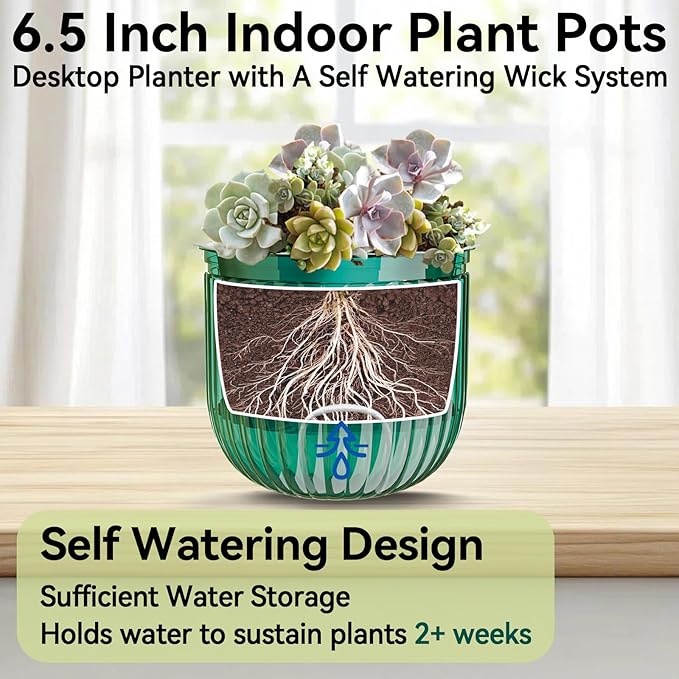 ZeeDix 3 Pack-6.5 Inch Hanging Planters for Indoor Plants, Self Watering Hanging Plant Pots with 3 Hooks and Drainage for Home, Wall, Window Decor Outdoor Use (Green, 6.5 inch)