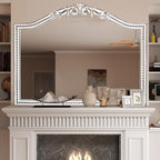 32x42 Inch Ornate Arched Wooden Wall Mirror, Rustic Farmhouse Decorative Mirror for Fireplace, Living Room, Bedroom, Entryway, Bathroom Over Sink