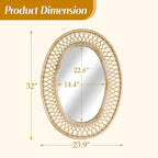 Oval Rattan Wall Mirror – 24x32 Inch Boho Elegance with Woven Frame, Decorative Mirror for Bathroom Vanity Entryway Living Room