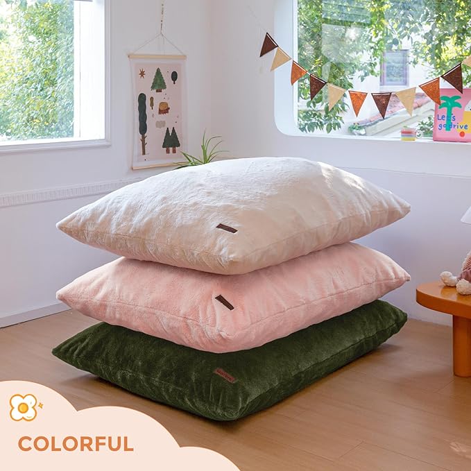 MAXYOYO 3 in 1 Kids Bean Bag Chair Bed, Child Floor Sofa for Gaming, Reading, Faux Fur Floor Mattress with High-Density Foam Filling for Living Room Bedroom
