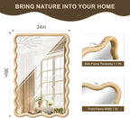 Wavy Mirror for Wall, 36"x24" Boho Bathroom Floor Vanity Mirror with Wooden Frame, for Bedroom, Living Room, Entryway, Farmhouse