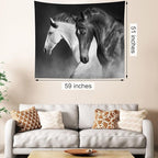LB Black and White Horse Tapestry for Bedroom Galloping Horses Wall Tapestry Wild Animal Vintage Tapestries Hanging Wall Decor for Living Room Dorm, 59x51 inch