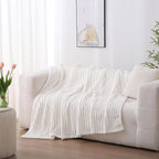 White Fleece Throw Blanket 50”×70” for Couch Sofa Bed,Super Soft Cozy Plush Microfiber Flannel Blanket with Stripes Design Lightweight for Adults,Woman,Girls