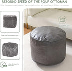 HIGOGOGO Round Stuffed Pouf Ottoman, Pu Leather Poufs with Foam Chunk Filling Foot Stool Storage Ottoman, 26 X 18 Floor Poufs Foot Rest for Living Room, Grey