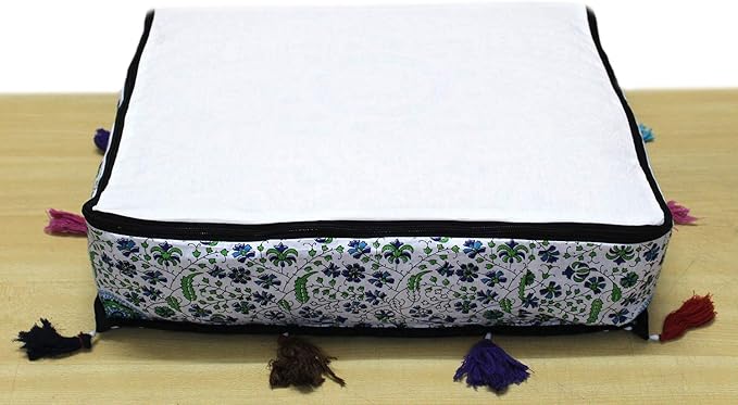 ICC Large Square Cotton Mandala Cushion Cover Hippie Ottoman Pouf Cover Daybed Floor Pillow Cover with Heavy Duty Zipper Seating Ottoman Poufs Dog-Pets Bed (Green Peacock, 18" Square)