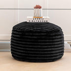 Asuprui Pouf Ottoman Unstuffed Ottoman Foot Rest Floor Pouf 20x20x12 Inches Round Bean Bag Chair Foldable Floor Chair Storage for Living Room Bedroom Black Stripe