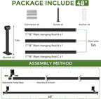 Hanging Planters for Indoor Plants, 48 Inch Heavy Duty Plant Hanger Indoor, 1 Inch Diameter Metal Rod, Hanging Plant Holder for Window Wall, Matte Black, Square Flange Base, Pot Not Included
