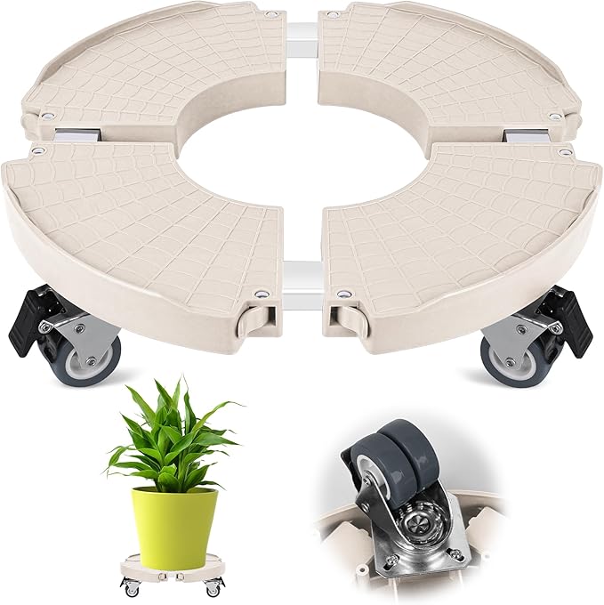 ToLanbbt Plant Caddy Stand with 360° Wheels Adjustable 15-22 Inch Rolling Stand Heavy Duty Large Plant Cart Dolly with Casters 440lbs Capacity for Large Planter, Garden Pot, Flower Pot, Beige, 1 Pack