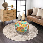 Magpie Fabrics Indoor/Outdoor Inflatable Stool Ottoman Pouf, Water Repellent Round Footrest Footstool with Foot Pump D20 xH9, Portable for Patio Garden Camping, Embry Red Hibiscus