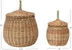 Creative Co-Op Hand-Woven Wicker Baskets with Lids, Set of 2
