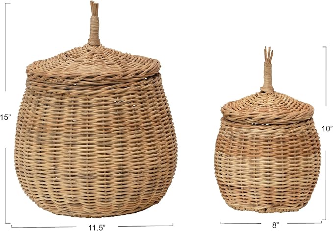Creative Co-Op Hand-Woven Wicker Baskets with Lids, Set of 2