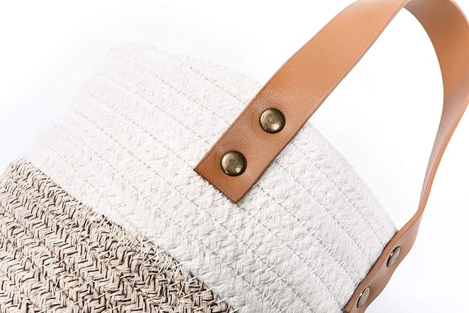 2pack Small Hanging Basket-Cotton Rope Wall Basket with Handle, Hanging Storage Baskets, Shelf Baskets Storage Bin Closet Organizer 6"×6.3", Woven Plant Basket - (White & Brown)