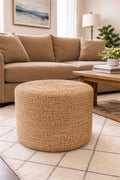 Jute Pouf Ottoman | Footrest Pouf | Hand Braided - Round Boho Pouffe - for Living Room, Bedroom, Nursery (20"x20"x10") Natural