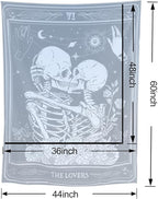 KJHL The Lovers Skull Wall Tapestry Black and White Skeleton Tapestry Gothic Room Decor Witchy Tapestries Aesthetic Wall Hanging for Bedroom Living Room 60" x 44"