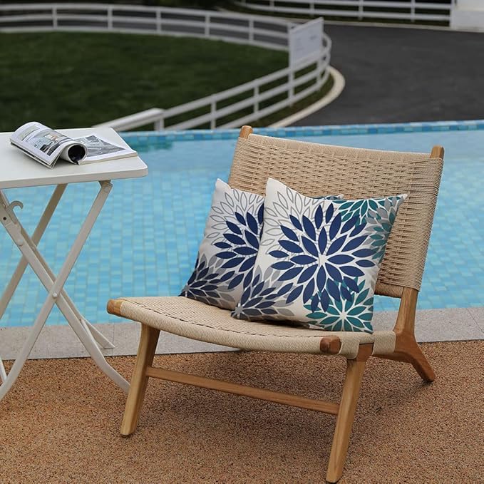 DFXSZ Navy Blue Flower Pillow Covers 18x18 Inch Set of 2 Outdoor Throw Pillows Outdoor Waterproof Decor for Living Room Sofa Patio Funiture Garden Floral Polyester Pillow Covers 002X18