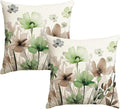 AVOIN colorlife Poppy Flowers Chinoiserie Throw Pillow Covers, 18 x 18 Inch Sage Green Brown Seasonal Leaves Cushion Case Decoration for Sofa Couch Set of 2