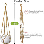 USLAI Macrame Plant Hanger Indoor Outdoor, Fits 4 to 15 Inch Pots, Strong Hanging Planter Holder, Boho Home Decor, 35 Inch, Brown (POTS NOT Included)