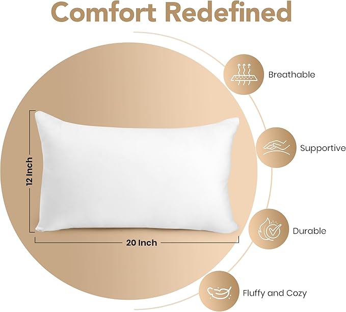 Utopia Bedding Outdoor Pillow Inserts 12 x 20 Inches (Pack of 2, White), Water Resistant Garden Throw Pillows for Patio and Porch Furniture