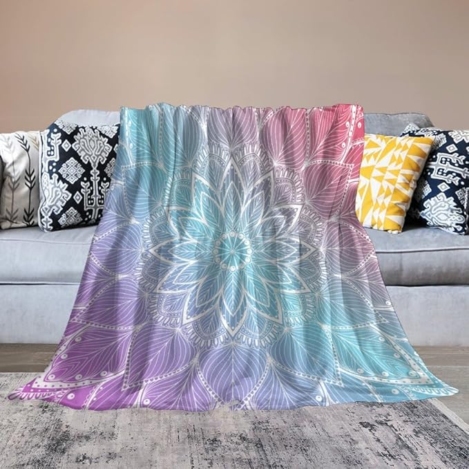 Boho Mandala Floral Throw Blanket Bohemian Flower Blanket for Sofa Bed Couch Chair Or Dorm 60"x80"