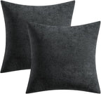 MIULEE Pack of 2 Black Decorative Pillow Covers 18x18 Inch Soft Chenille Couch Throw Pillows Farmhouse Cushion Covers for Home Decor Sofa Bedroom Living Room