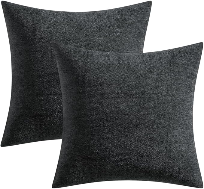 MIULEE Pack of 2 Black Decorative Pillow Covers 18x18 Inch Soft Chenille Couch Throw Pillows Farmhouse Cushion Covers for Home Decor Sofa Bedroom Living Room