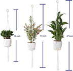 3 Pack Macrame Plant Hanger Indoor, 35 41 47 Inch Handmade Boho Hanging Planter Basket with Screw Hooks S-Hooks and Extension Rope for Indoor Plants Home Decor (POTS NOT Included) (White)