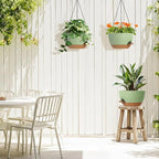 3 Pack 10 Hanging Flower Pots with Chains Self Watering Plastic Planters for Indoor Outdoor Plants, Sturdy Triangular Iron Chain Design for Garden PorchPlastic hanging flower pots (3, Green Brown)