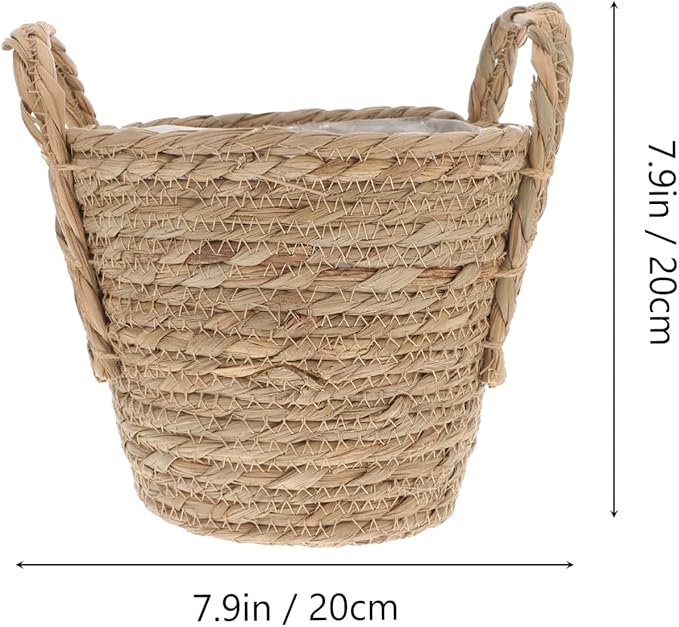 Zerodeko Seagrass Planter Basket Straw Plant Baskets Woven Basket Flower Plant Pot Wicker Plant Containers with Plastic Liner for Indoor Plants Laundry Room 20cm