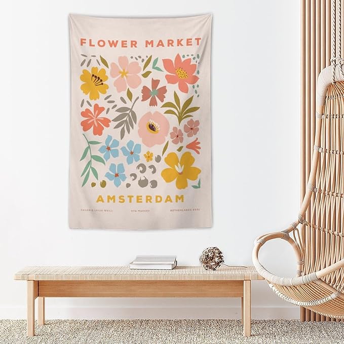 Chordity Danish Pastel Botanical Flower Market Aesthetic Floral Plants Tapestries Wall Hanging Tapestry Decorative Flag For Home Decor Living Room College Dorm Bedroom Banner Poster 40 * 60 Inch