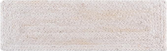 Unique Loom Braided Jute Collection Area Rug - Dhaka (0' 9" x 2' 6" Stair Tread, White)