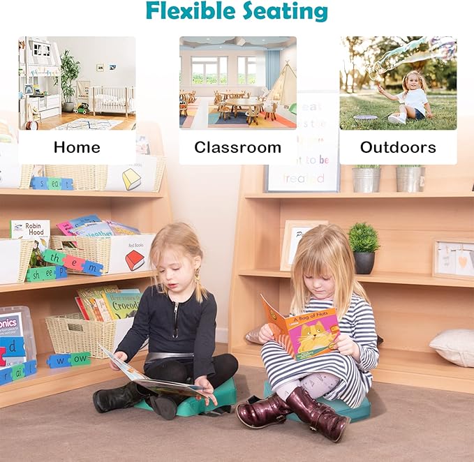 Costzon 6-Piece 15 inch Kids Floor Cushion, 2" Thick Waterproof Daycare Preschool Hexagon Foam Cushion with Handle for Toddlers, Soft Flexible Seating for Classroom, Home, Kindergarten or Nursery