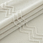 MIULEE Cream White Knitted Throw Blanket for Couch Textured Knit Blanket with Tassels Cozy Woven Boho Bed Blanket for Sofa Bed Chair Acrylic Wave Pattern 50"x60"