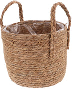 Zerodeko Flower Vase Seagrass Planter Basket Straw Plant Baskets Woven Basket Flower Plant Pot Wicker Plant Containers with Plastic Liner for Indoor Plants Laundry Room 25cm Grocery Basket