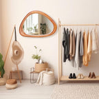 MAGFLERUM Irregular Wall Mirror, 30 * 20 inch Asymmetrical Wood Mirrors, Entryway Mirror, Hanging Vertically and Horizontally. Mirrors for Wall Decor (Red Walnut)