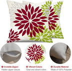 DFXSZ Wine Red Green Flower Pillow Covers 18x18 Inch Set of 2 Outdoor Throw Pillows Outdoor Waterproof Decor for Living Room Sofa Patio Funiture Garden Floral Polyester Pillow Covers 002U18