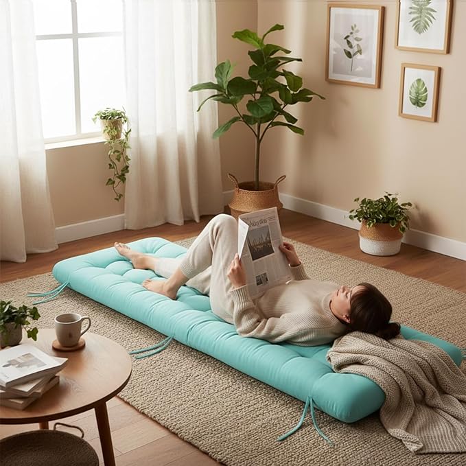 Long Floor Cushion Large Floor Cushion with Brushed Cotton 74.8 x 27.5 x 3.15 in Jumbo Lounger Pillow for Outdoor Indoor Bay Window Meditation Yoga Reading Sleeping(1 Pc,Cyan)