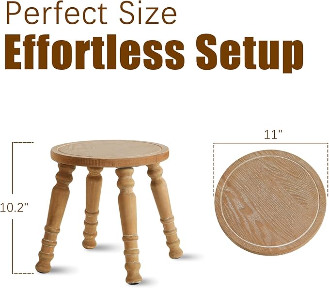 100% Solid Wooden Step Stool, Solid Wooden Stool for Adults, Small Wood Plant Stools, Short Stool for Bathroom, Kitchen, Bedroom, Plant Stand