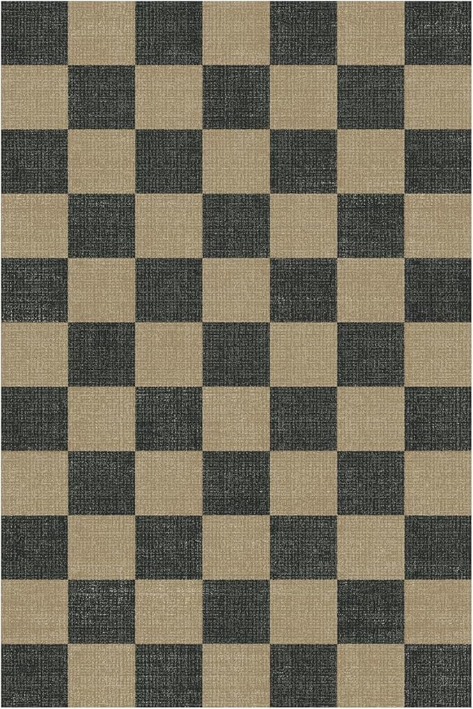 Lessymo Checkered Easy Jute Kitchen Rug, 2x3 Small Washable Rug Non Slip Front Door Mat, Geometric Area Rug Non Shed Outdoor Carpet for Porch Entryway Bathroom, Diamond Black/Beige