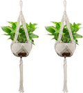 USLAI Macrame Plant Hanger Indoor Outdoor, Up to 4-12 inch Pot, Heavy 20lb Planters, Extra Long Strong Hanging Planter Basket Holder, Boho Home Decor, 42+42 Inch, Ivory (POTS NOT Included)