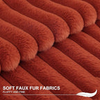 Pallene Faux Fur Plush Fall Throw Pillow Covers 20x20 Set of 2, Luxury Soft Fluffy Striped Decorative Pillow Covers for Sofa, Couch, Living Room, Rust