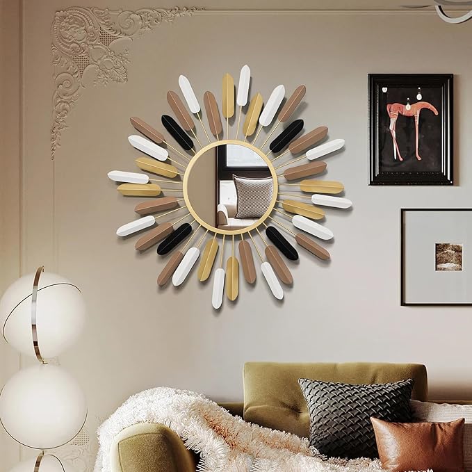24" Boho Wall Mirror Flower Design,Luxury Decorative Rustic Farmhouse Mirrors for Living Room, Bathroom, Bedroom, and Entryway
