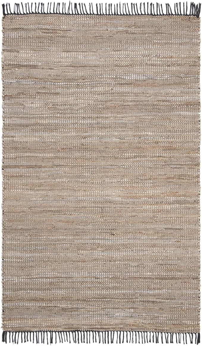 SAFAVIEH Vintage Leather Collection Area Rug - 5' x 8', Beige, Handmade Boho Fringe Leather & Jute, Ideal for High Traffic Areas in Living Room, Bedroom (VTL203B)