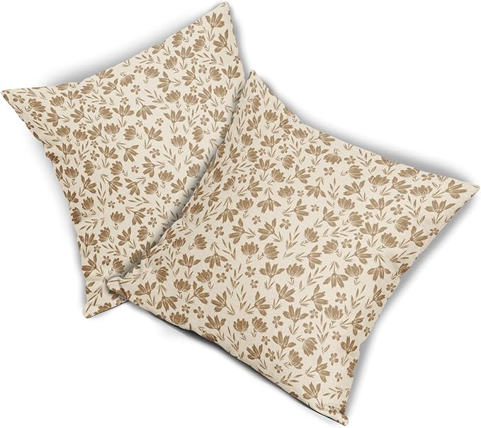 Brown Floral Pillow Covers 20x20 Set of 2 Vintage Rustic Old Style Cute Small Flower Brown Cream Print Decorative Outdoor Pillowcases Farmhouse Throw Cushion Case Decor for Couch Sofa Bed