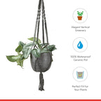 Scheurich Corteza Sky Vainilla Ceramic 6.1" Hanging Planter – with 35.4" Macramé Hanger - Waterproof - Boho Decorative Hanging Basket for Indoor Plants, Succulents&Flowers - Made in Germany - 0.7 gl