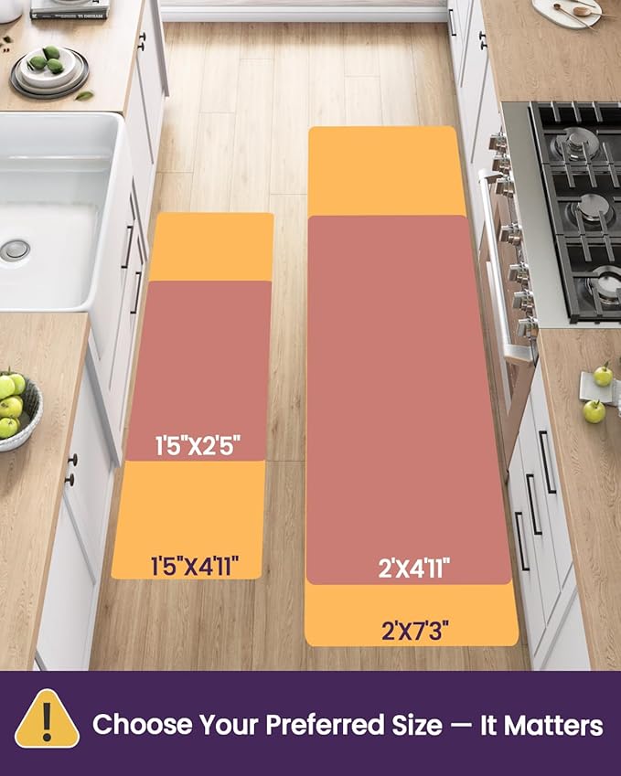 DEXI Kitchen Floor Mats Anti Fatigue, 23x59 Large Cushioned Vintage Runner Rug Waterproof, Standing Comfort Memory Foam Padded for Front Sink Laundry Office, Beige and Light Orange