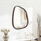 Irregular Asymmetrical Mirror Wall Mounted, Unique Vanity Mirror, Shaped Dressing Mirror Decorative for Living Room, Bathroom, Bedroom, Entryway Wall Decor Brown 20"x16"